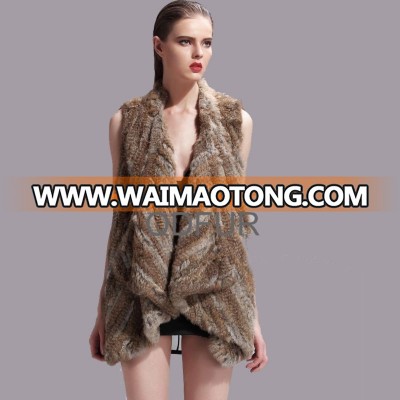 QD27586 Long Clothes Fashion Natural Color Knitted Rabbit Fur Vest Many Colors