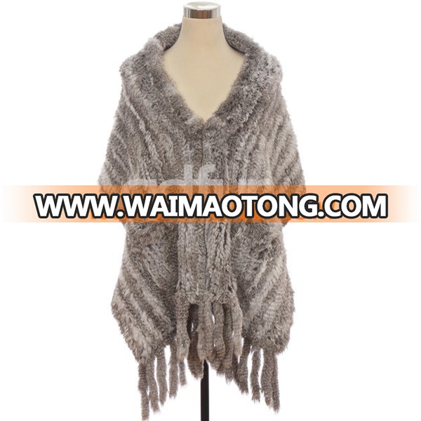 QD30405 Wholesale Alibaba Express 2014 Australia Fashion Hand Knitted Rabbit Fur Shawl With 15 CM Fringes